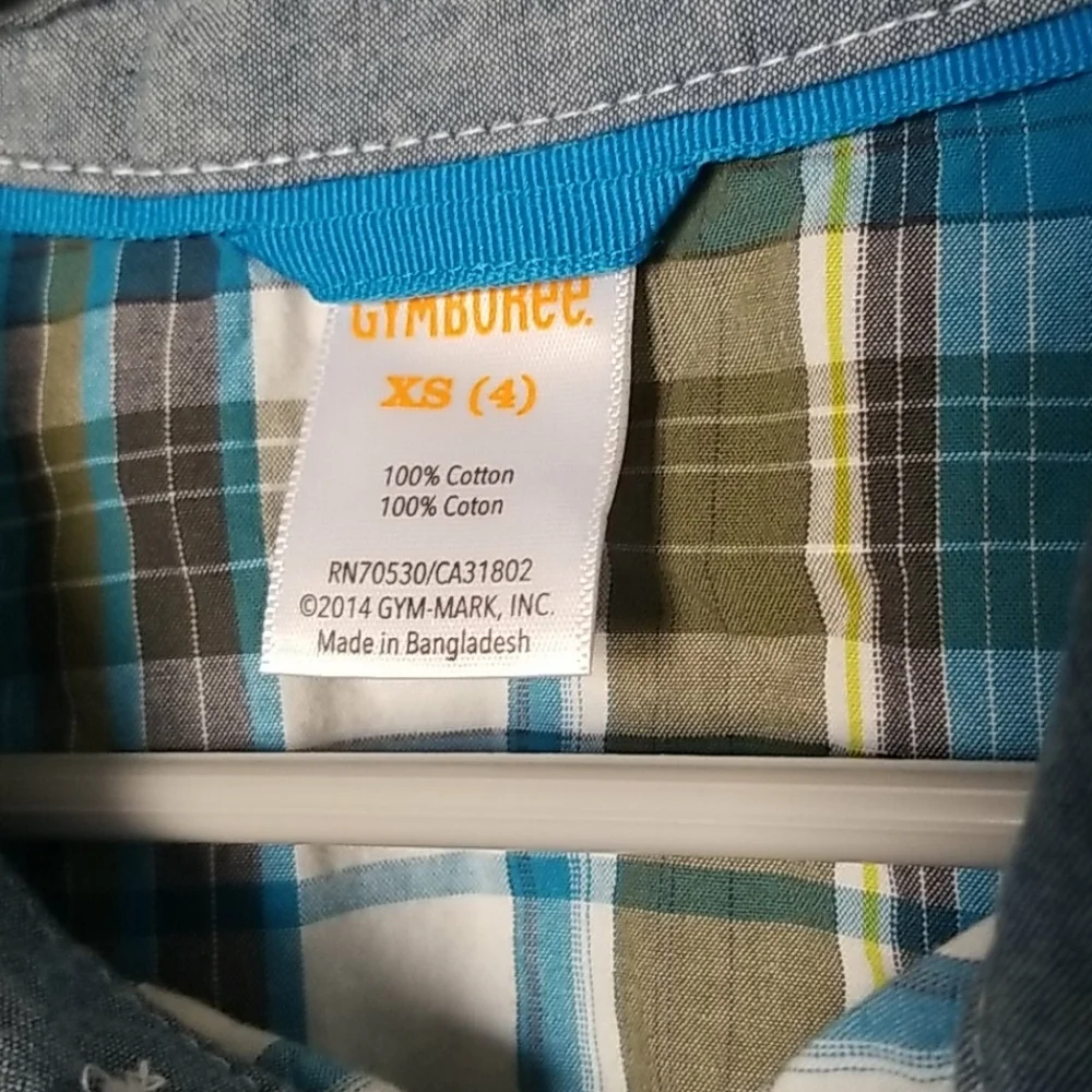 Gymboree green plaid button down short sleeve XS 4